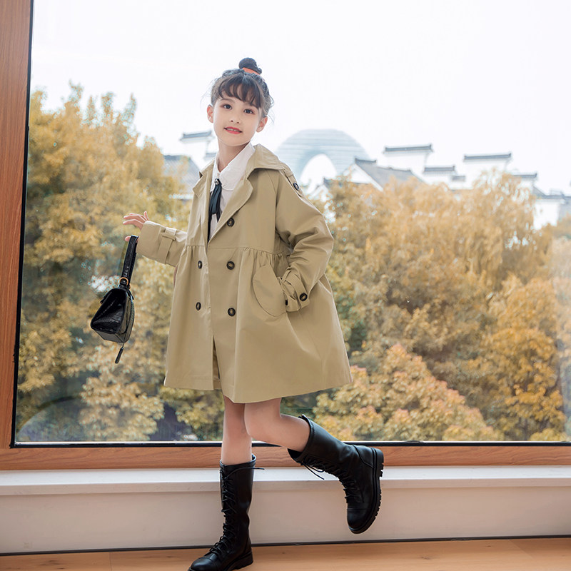 女童风衣秋装2021新款儿v童洋气时髦中大童长款春秋英伦风韩版外