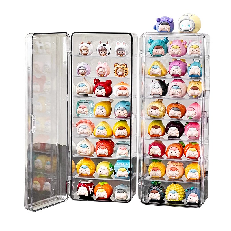 萌粒收纳盒桌面透明亚克力多层柜大容量展示架Q带盖防尘小摆件盒