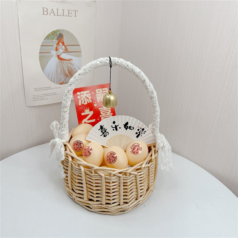 送给小姐妹的 DIY创意月子鸡蛋花篮送产J妇水果篮子藤编手提小篮