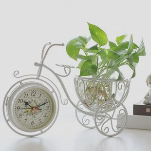 公室桌面台钟创意铁艺自行车花篮双面钟工艺礼品装饰座钟州达贸