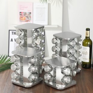 新款厨房旋转调味架多功能香料置物架免打孔不锈铁厨房收纳架