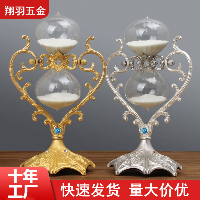 复古30分钟计时器摆件金属沙漏 心型玻璃时间摆件自律计时器沙漏