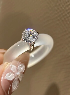 S925纯银白玉髓套钻圆钻叠戴戒指
