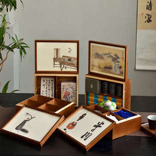 茶叶礼盒四宫格收纳盒小罐茶礼盒岩茶泡袋茶包装龙珠盒复古实木