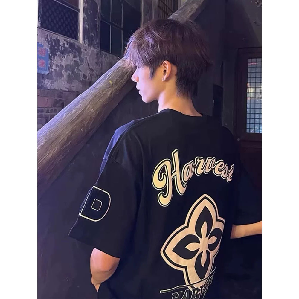 新款宽松oversize植绒刺绣上衣服