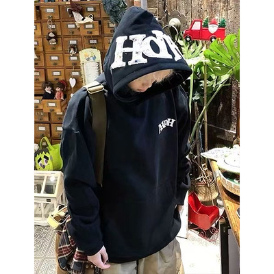 潮牌美式贴布字母刺绣连帽卫衣男