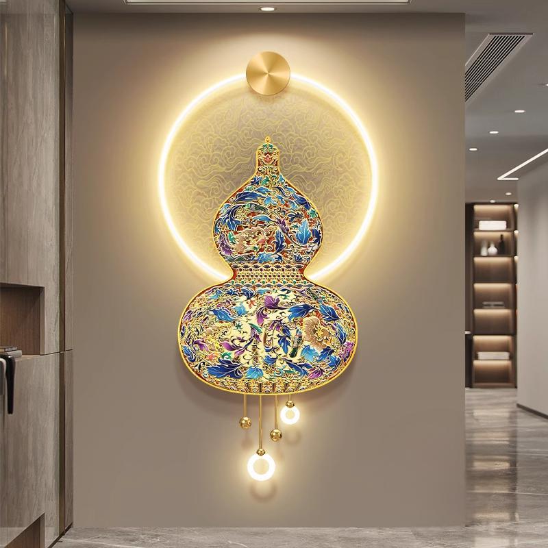 珐琅彩入户玄关装饰画百福图走廊尽头挂画葫芦带灯光立体吊坠壁画