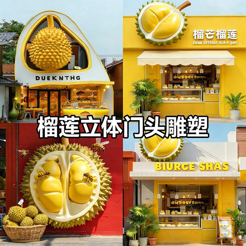 大型仿真榴莲立体门头雕塑水果店模型玻璃钢网红招牌创意装饰摆件
