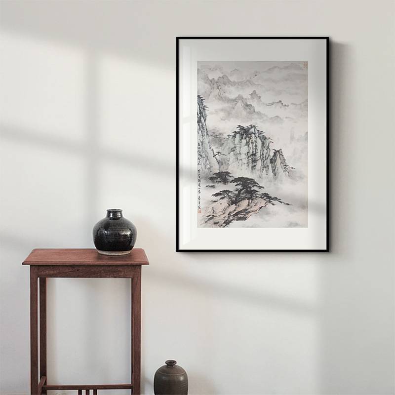 曛暮 新中式客厅山水装饰画玄关走廊迎客松挂画中国风茶楼国画