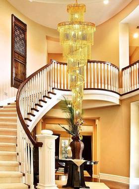 代金色楼梯灯吊长吊灯别墅复式楼水中楼梯晶OBK现灯吊灯客厅大灯