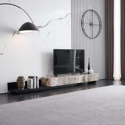 圆形茶几式奢岩板电视柜组轻合大意小型圆可储CJ0121物小户大理石