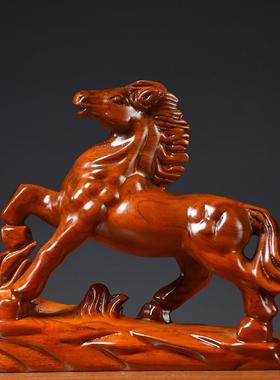 花梨木雕54145马生摆件实木办公室桌面肖马到成头功装品木仿饰古