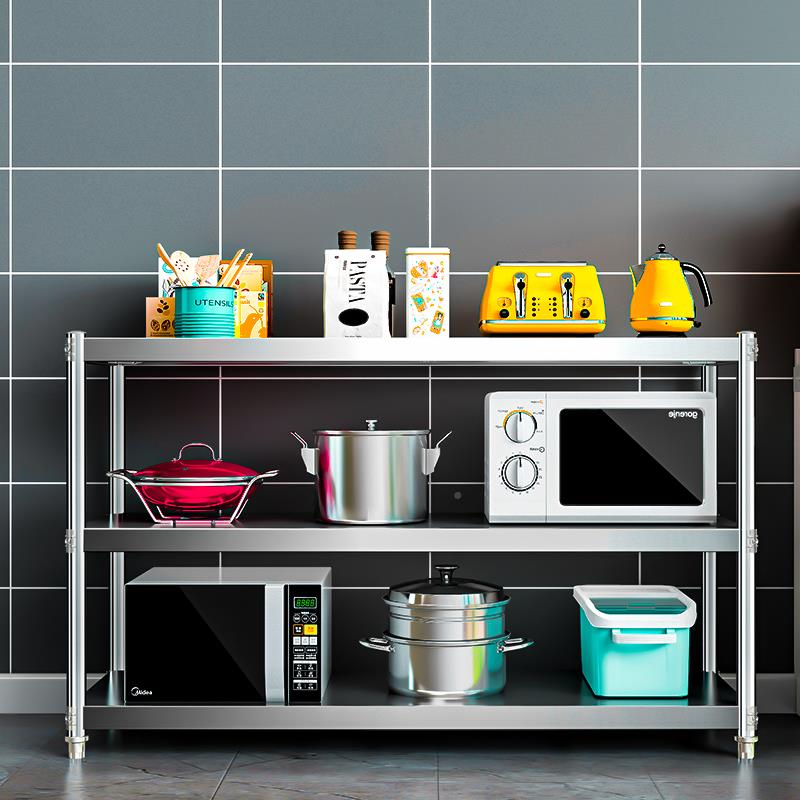 A10L厨房餐边柜04不锈物钢三层置架落地柜子收纳微波F766J969架炉