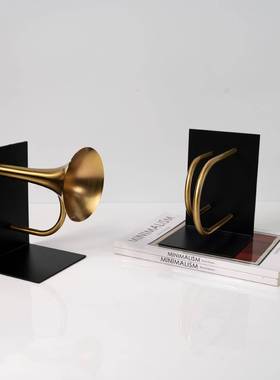 现柜代喇意金色叭旋律书档摆件样板创房客HSG厅书房子展厅陈设装