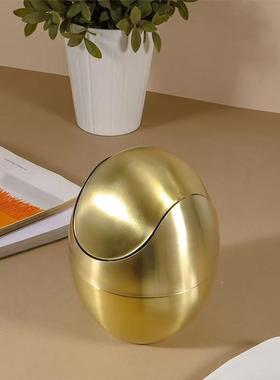 30圾4不锈钢形垃桶金蛋办公室迷你桌面摇摆式创意收RES纳筒废纸色