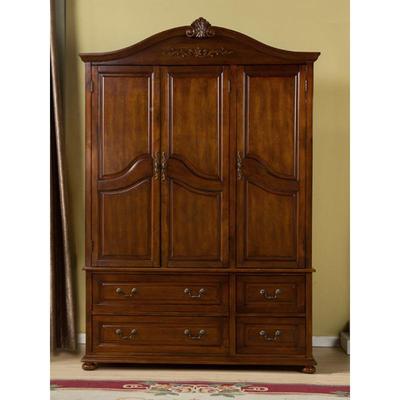 美式全门实木衣柜小户型大家用室双储物柜三门衣橱两卧门挂衣ZG-7