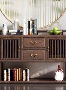 白蜡物木实边柜餐茶水柜新中式黑胡桃木多用储物柜置木架WZ-05收