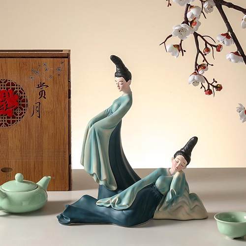 QHL5ZV7只此青绿文创古风仕女饰艺居术感电视柜摆家件客厅装品