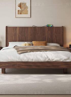 纯北美黑胡桃纯全实木床实木大板床简约中古VHZ风气压物浮主卧悬