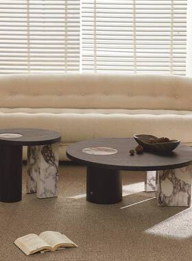 客厅式极19302简合大小形高低圆组现代简意约岩板茶几