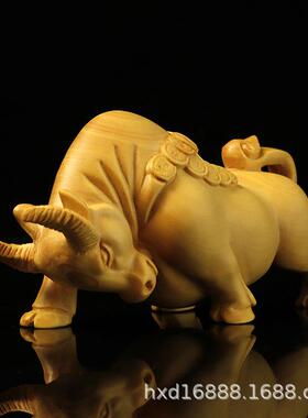 厂家杨运木雕金钱意牛手把件摆件黄牛气冲天QAW势如如虹金牛