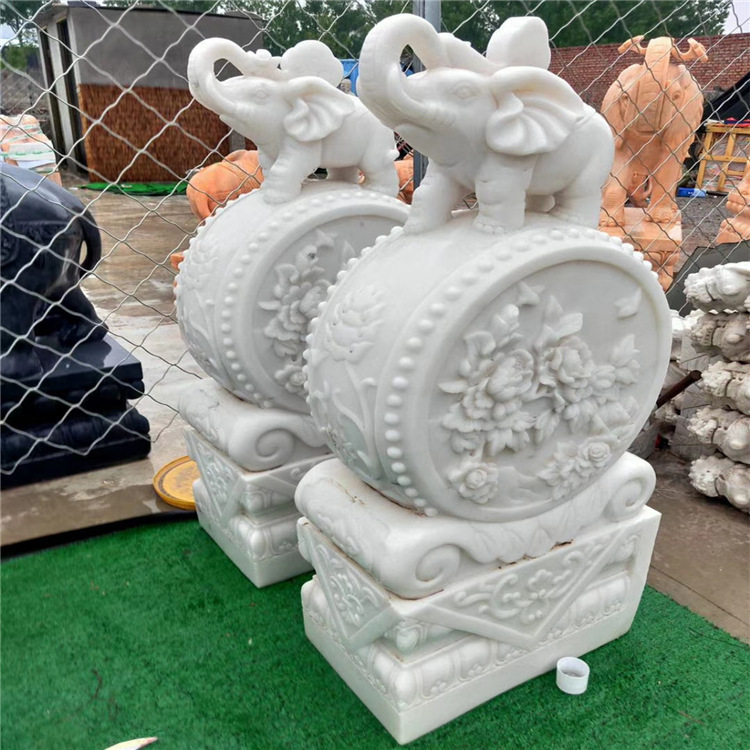 石雕门墩抱鼓石一对汉白玉门墩门口鱼石墩石头摆件