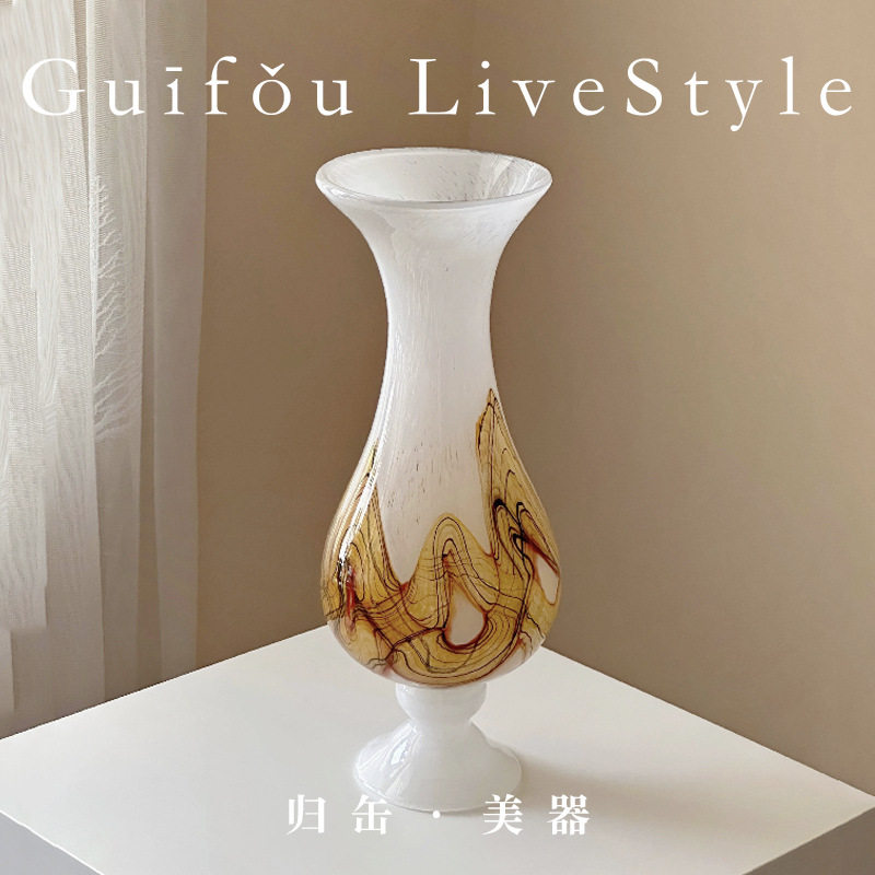 归年复古轻奢琉璃花瓶摆件客厅插花感餐桌装饰品宋代美学花器