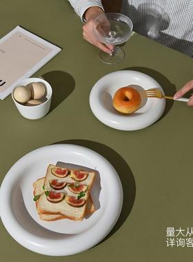 迪斯凯简约现代哑03089+03白芝点圆形瓷陶果盘家客厅卧室居装麻饰