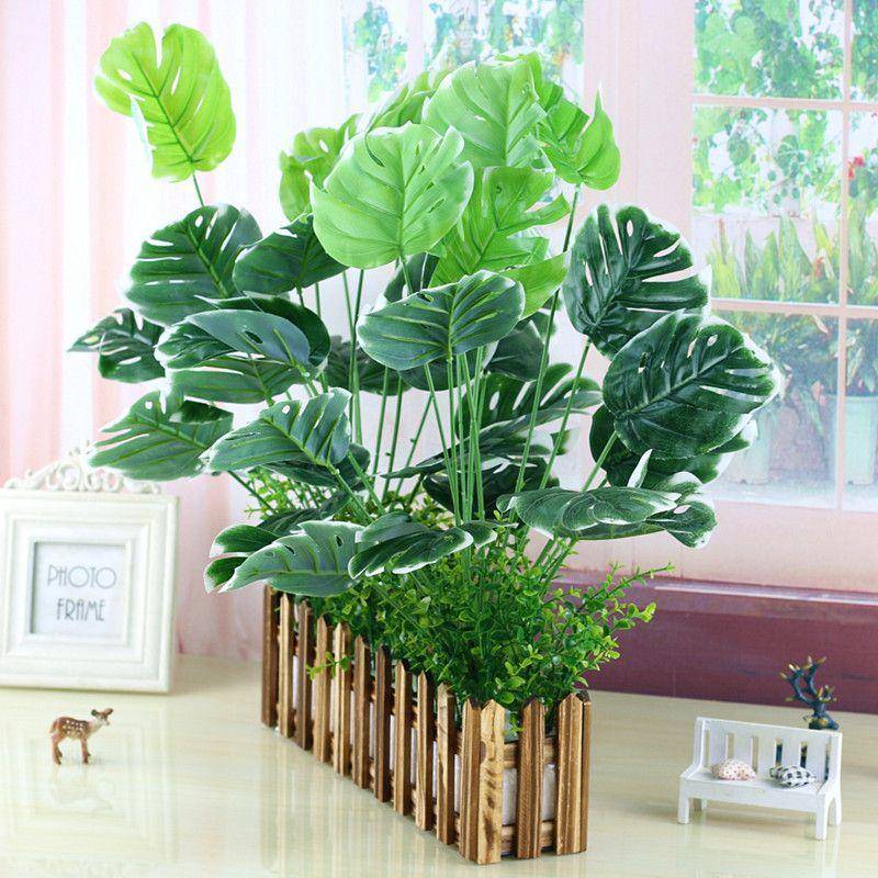盆花花塑料桌面假墙角遮挡P6166908绿植栽摆件龟背叶花栅栏赵之钱