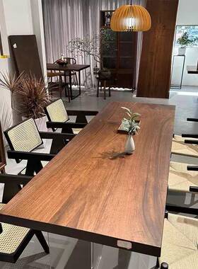 北美胡桃黑木茶板桌实木茶桌椅组合客大厅泡TVT桌办公室原木大板