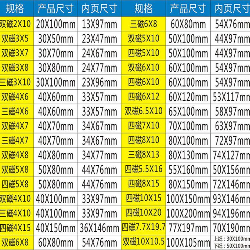 50个装四磁55*80mm库位货位仓位卡仓储标识牌磁性标签贴材料卡片