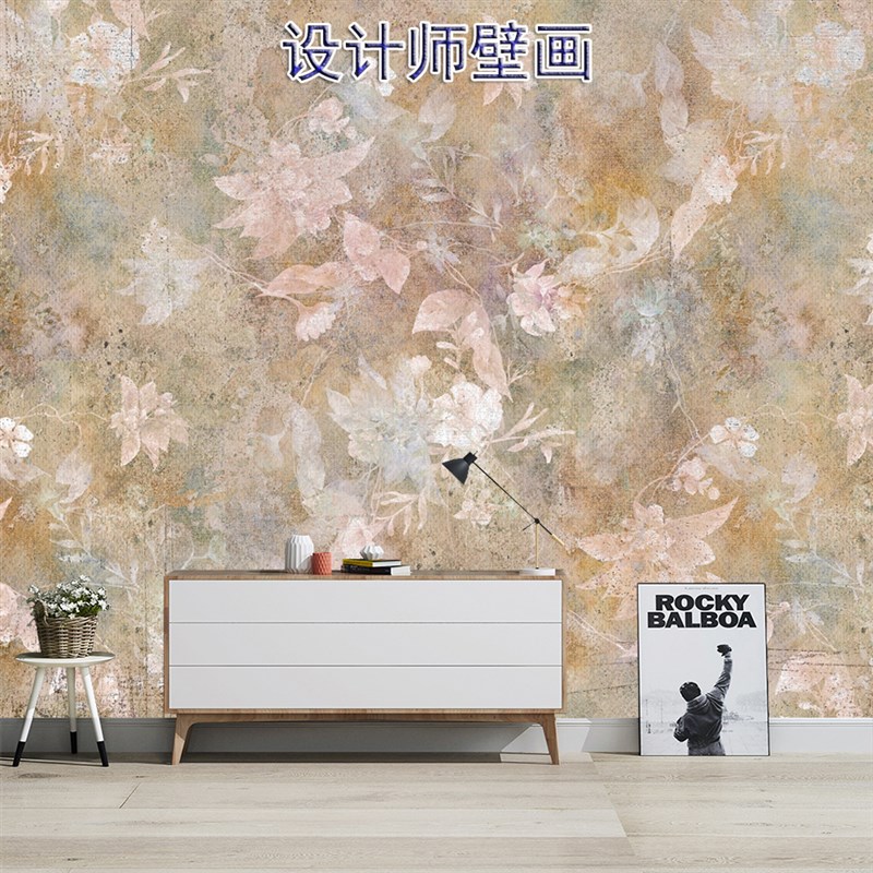 法式复古抽象植物花卉艺术壁画高级感壁纸客厅电视卧室背景墙壁布
