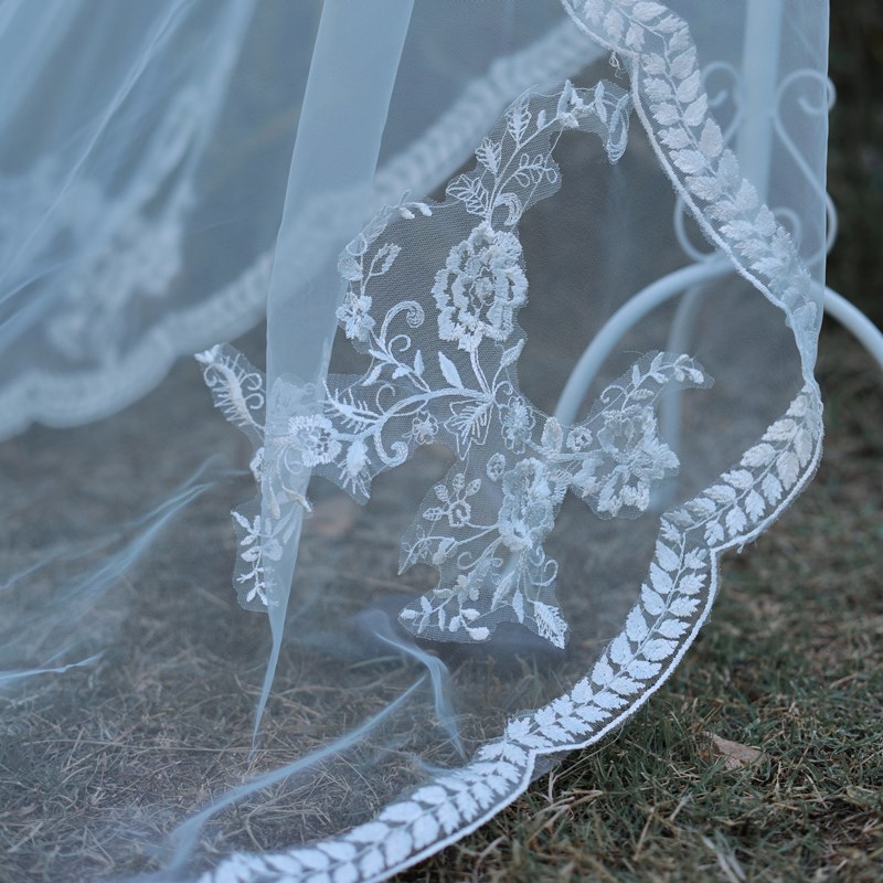 新款白色头纱新娘结婚主婚纱配件超仙中长款韩式结婚森系网红拍照