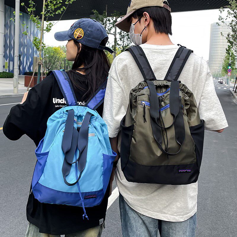 抽绳双肩包男款休闲束口袋轻便运动登山徒步背包女学生书包手提包