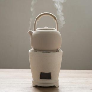 仿古白泥提梁煮茶壶炭炉陶土砂铫普洱煮茶器户外电陶炉烧水壶 中式