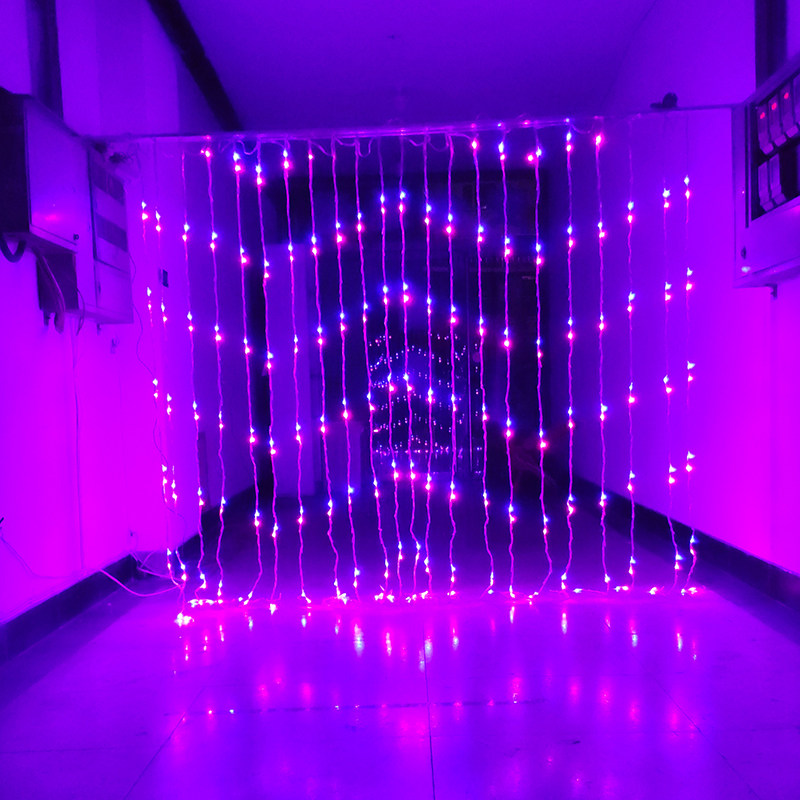 LED紫色流水灯 W型V型瀑布数码彩灯阳台装饰防水户外水帘串灯闪灯