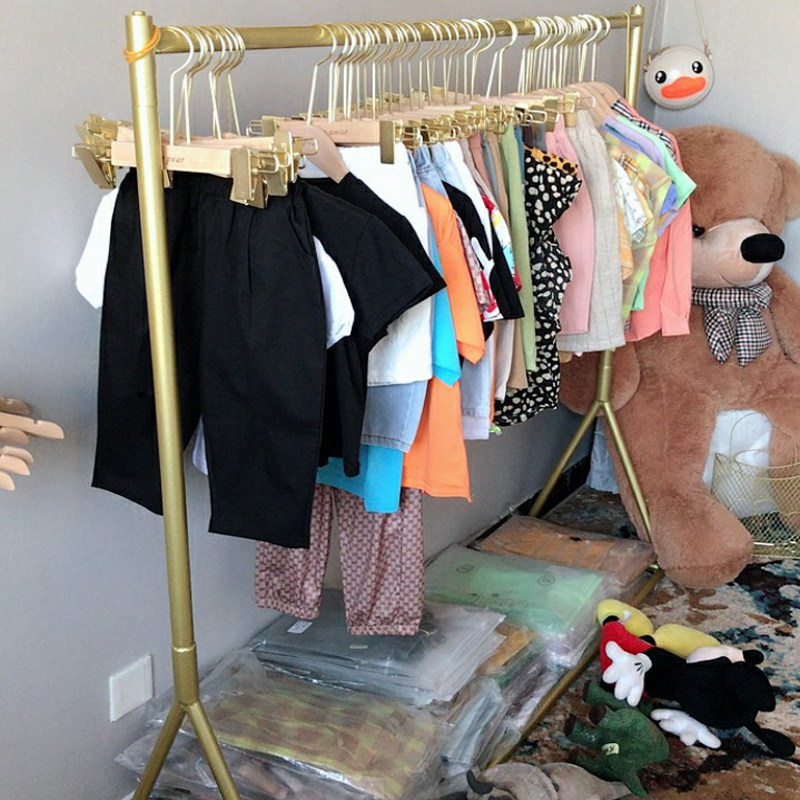 儿童服装店展示架金色侧挂落地式挂衣架女装店货架展示架童装专用