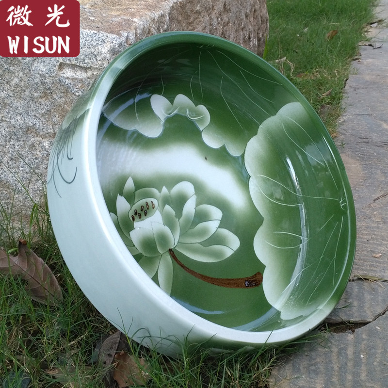景德镇陶瓷器荷花金鱼乌龟缸盆睡莲碗莲花盆水浅笔洗大号水仙花盆