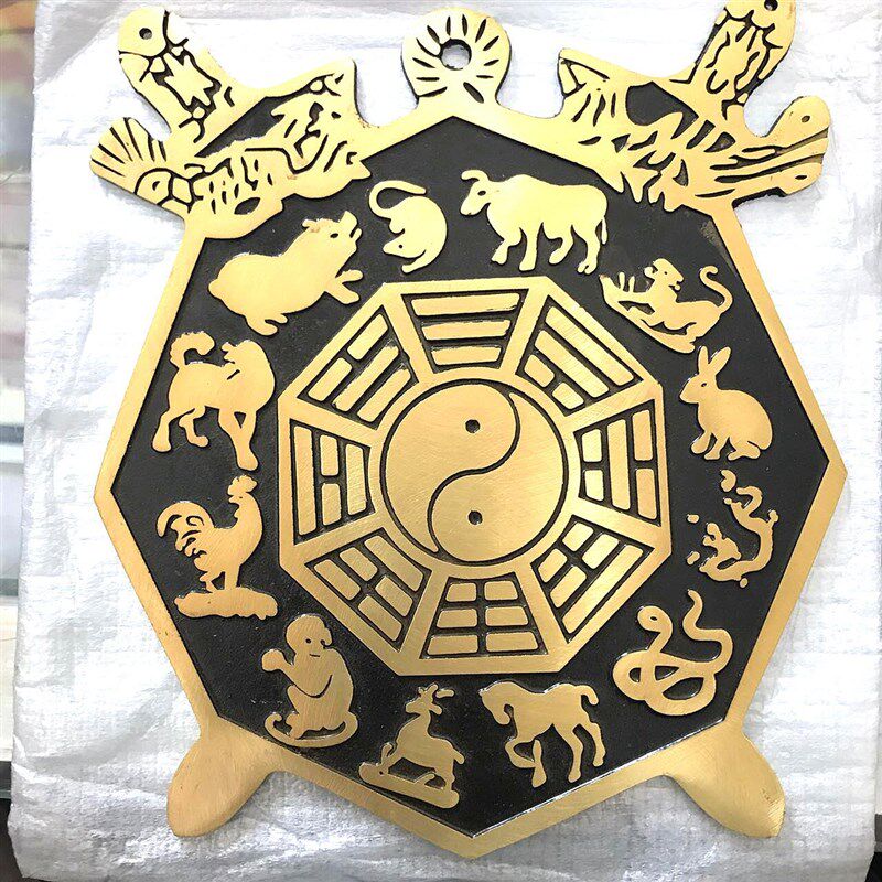 铜八卦镜双剑十二生肖太极八卦镜挂件门口家居大门摆件玄关装饰品