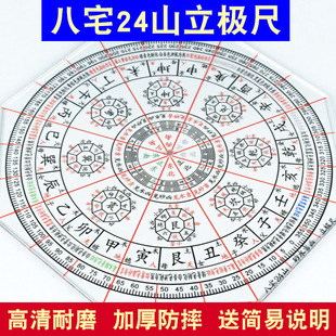 八宅24山立极尺八边形透明罗盘测量绘图尺测量布局亚克力立极规