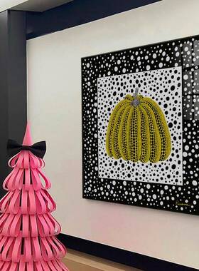 草间弥生南瓜门廊装饰画轻奢黑色现代红色高档客厅餐厅可制成丝巾