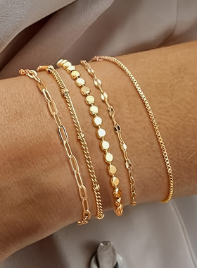 欧美跨境亚马逊希音个性时尚5件套手链女简约ins风多层叠戴手链