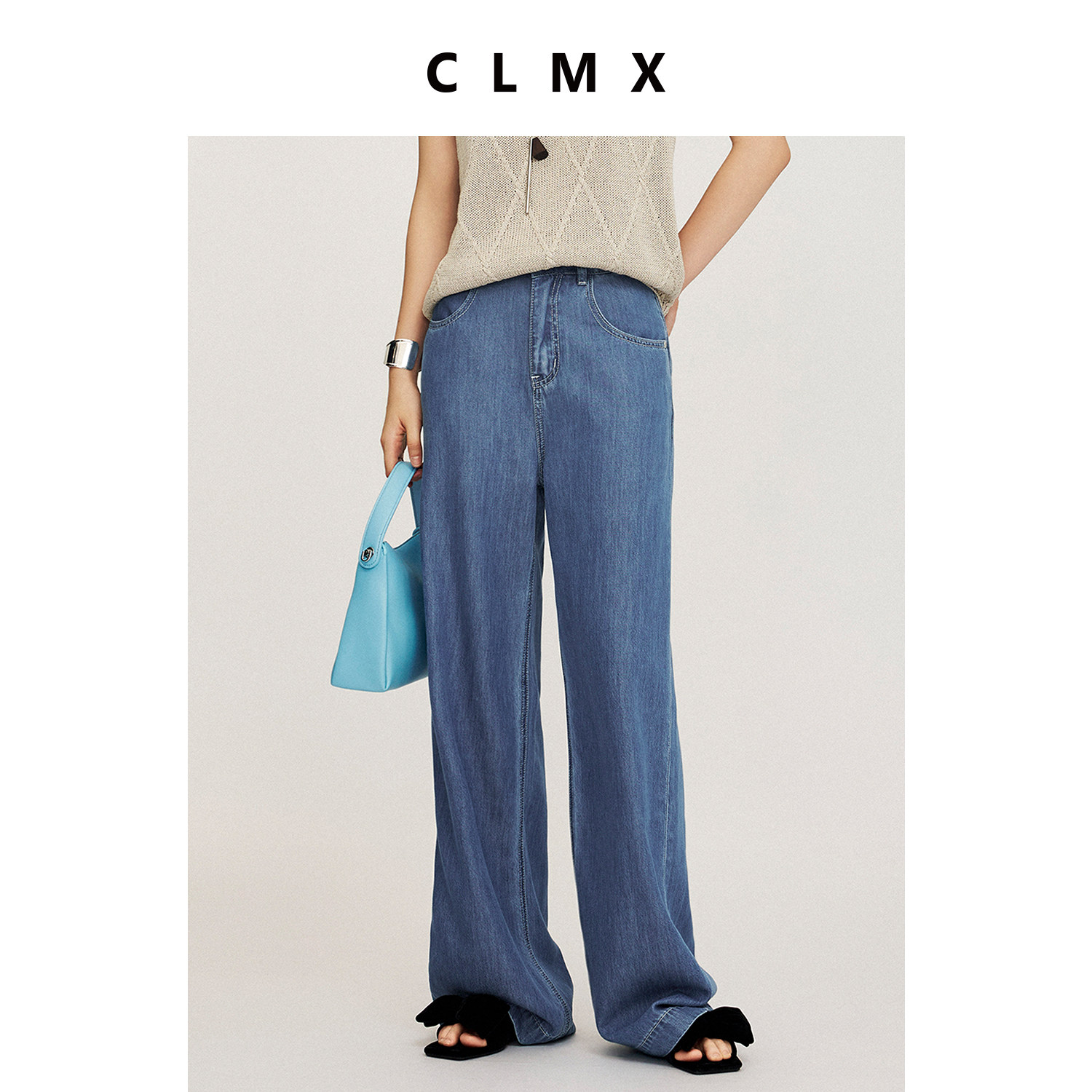 CLMX美式休闲复古微弹阔腿长裤软薄轻垂复古肌理感莱赛尔牛仔裤女,女装/女士精品,牛仔裤,淘宝优惠券,粉丝福利购,淘宝优惠卷