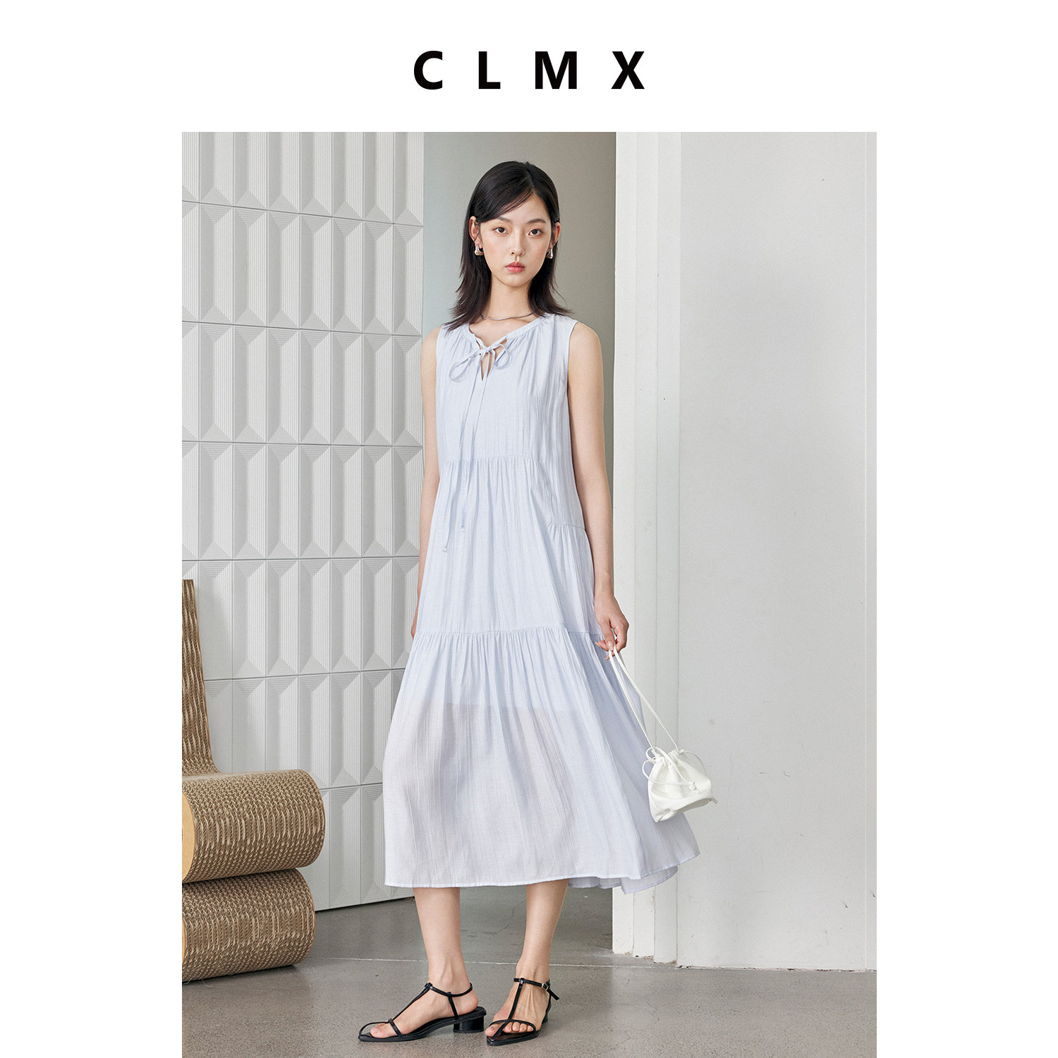 CLMX夏季通勤女无袖拼接连衣裙