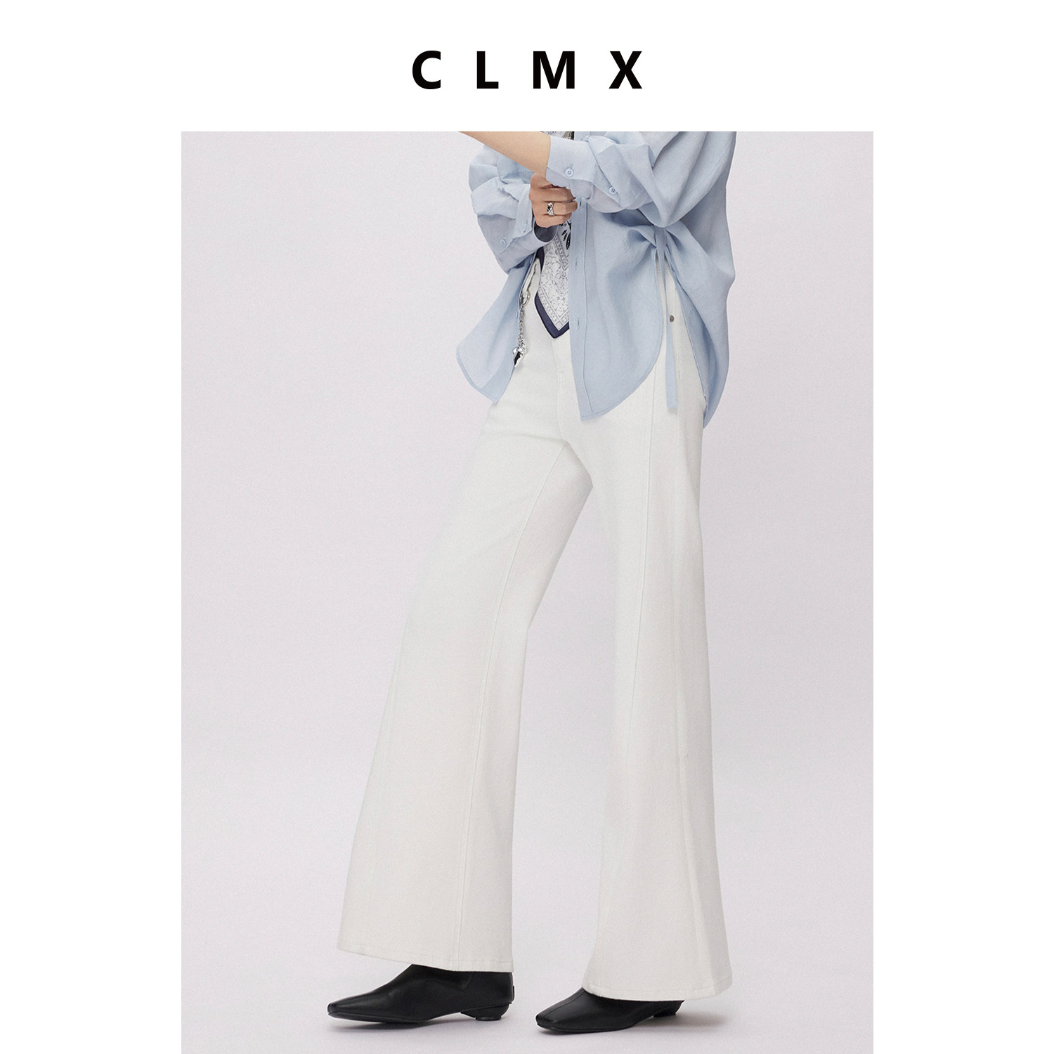 CLMX四面弹莱赛尔棉微喇高腰牛仔裤女春季修身弹力高级气质长裤子