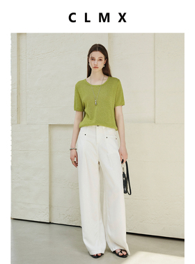 CLMX柔滑垂顺型莱赛尔牛仔面料 休闲一字袋压褶宽松阔腿牛仔裤