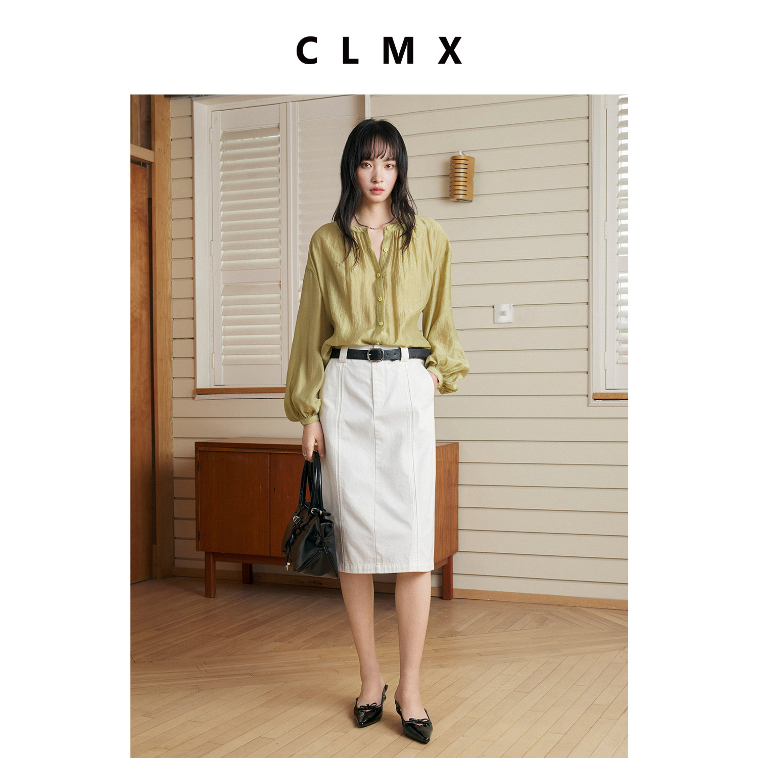 CLMX法式复古莱赛尔宽松薄款圆领长袖衬衫上衣女早春通勤气质衬衣