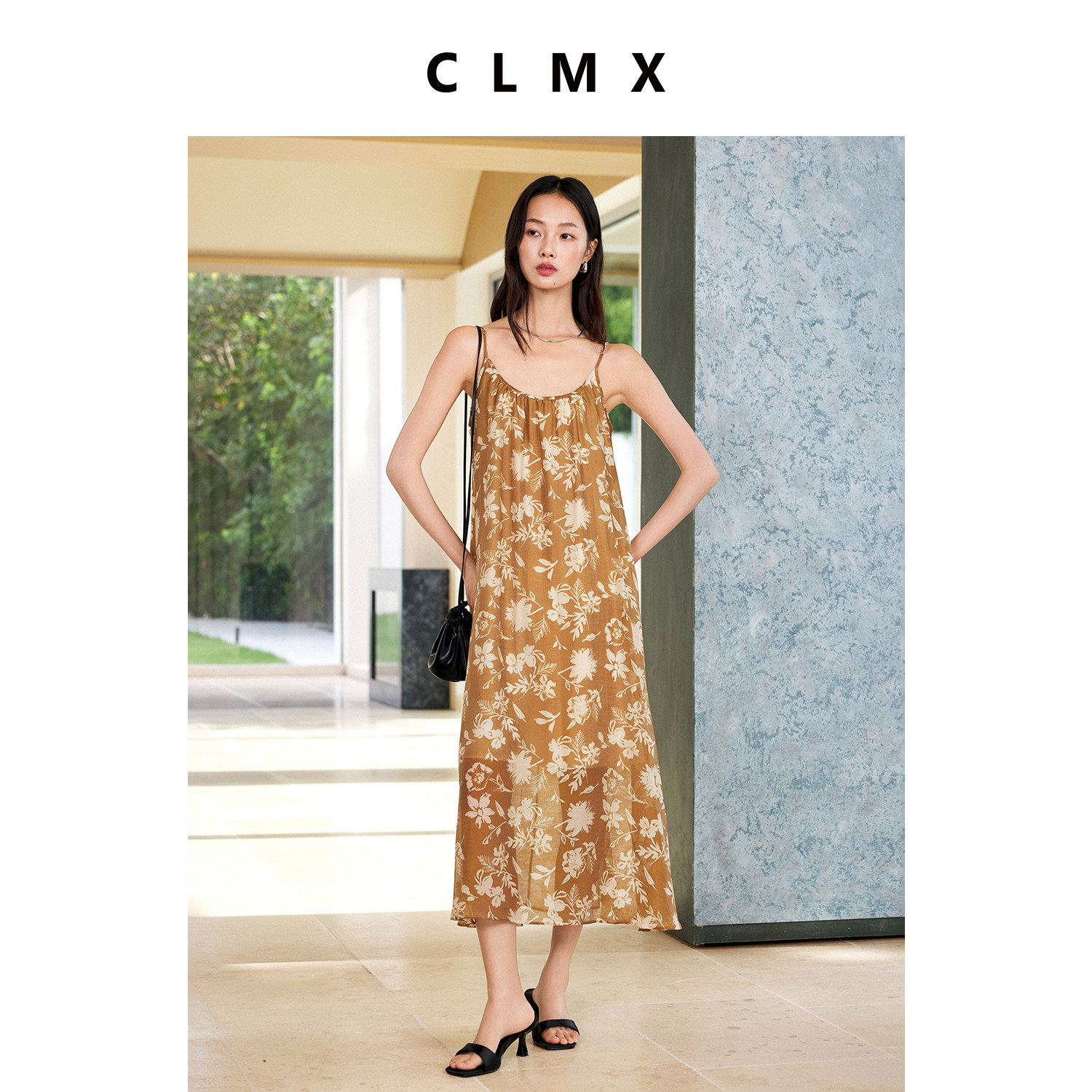 CLMX莱赛尔亚麻夏季吊带连衣裙