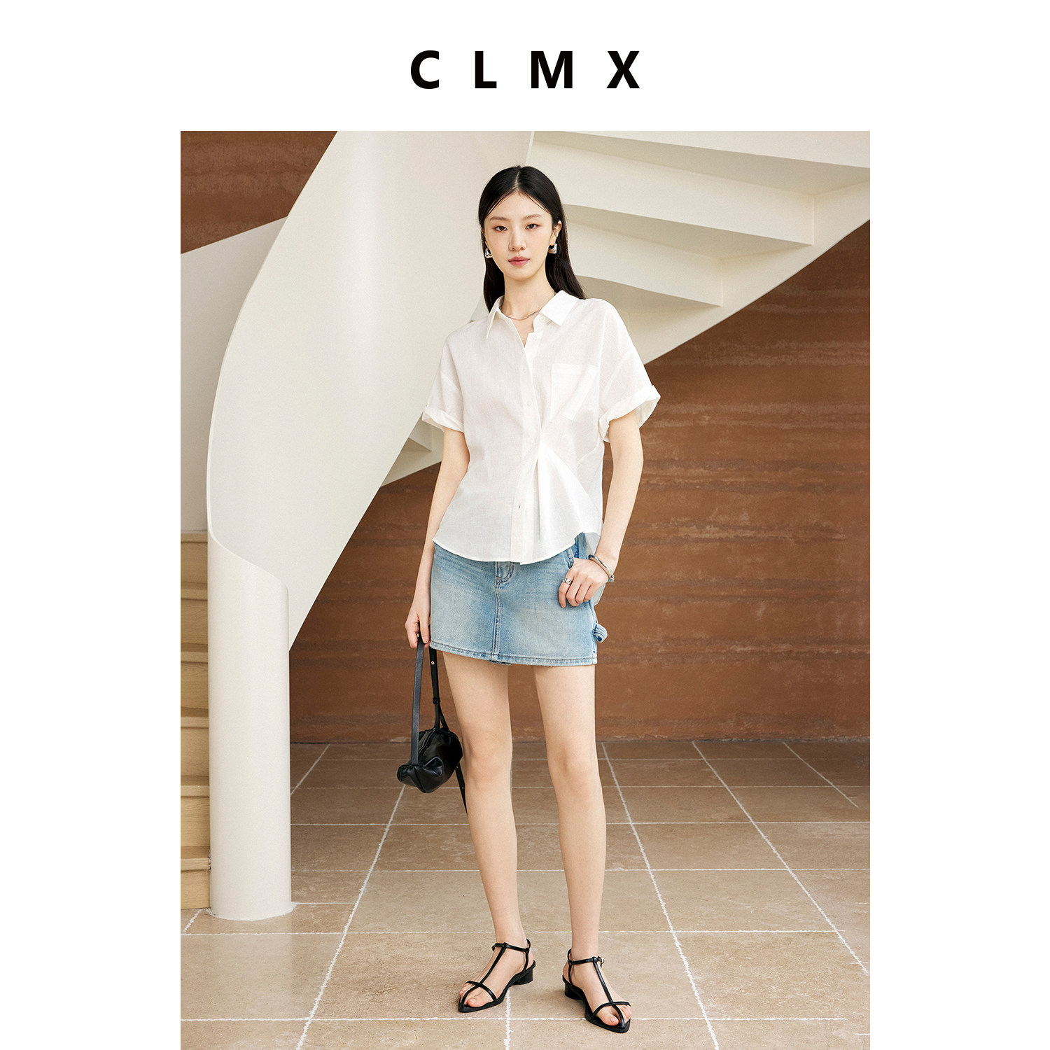 CLMX莱赛尔亚麻扭结短袖衬衫女