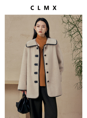 CLMX100%蓬松绵羊毛升级御寒保暖慵懒泰迪感中长款2面外套